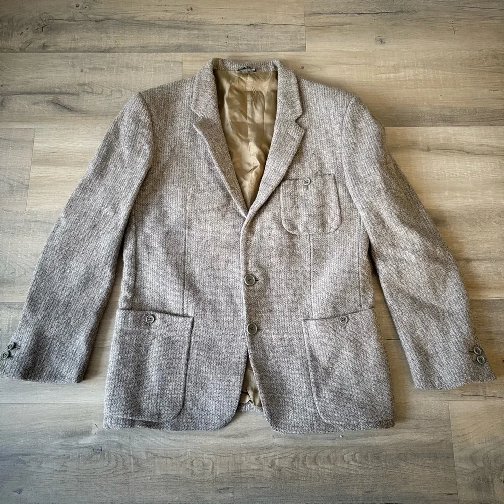 Vintage Guy Laroche Monsieur Paris tan wool tweed blazer - 40 Regular (40R) - Picture 2 of 8
